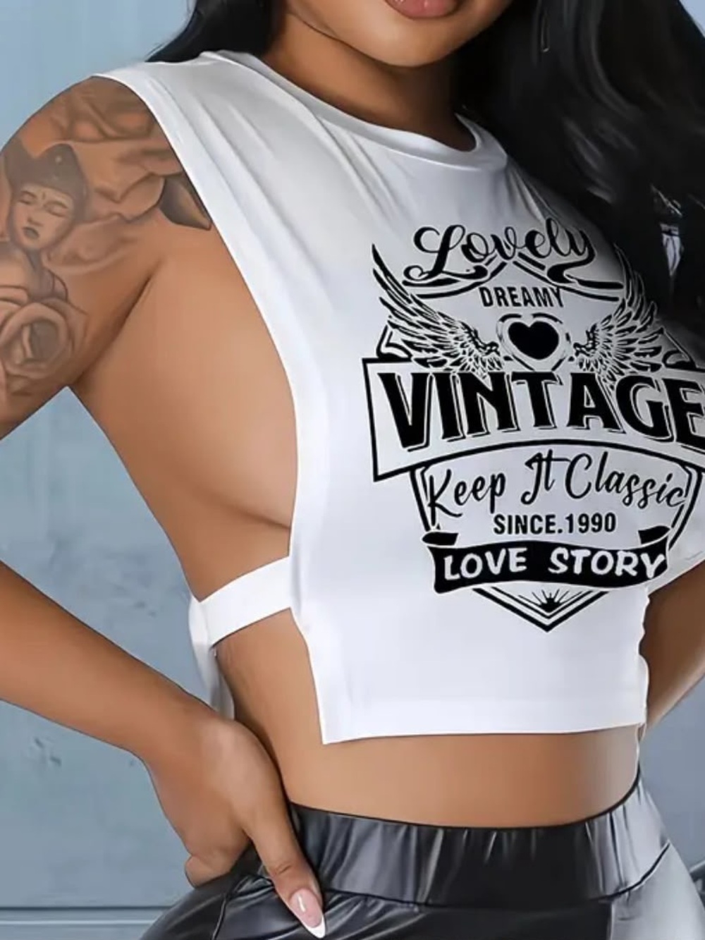 Vintage Graphic White Crop Tank Top - Women